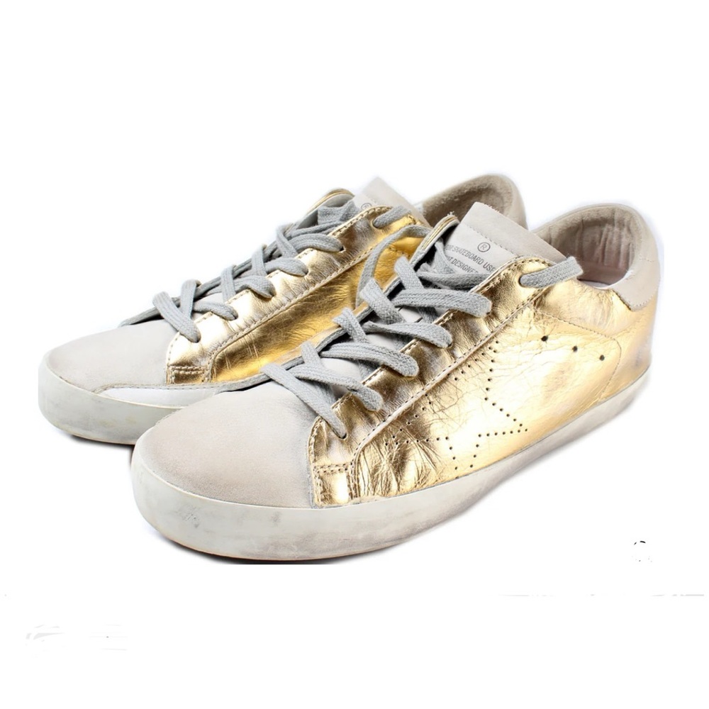 Golden Goose Superstar Gold Leather Star Sneakers Distressed Low Top Size (X) - Picture 2 of 16